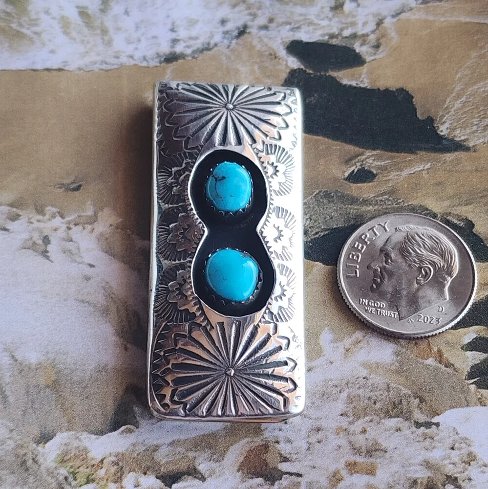 Silver and Turquoise Money Clip NATIVE MADE 💲💲 - Picture 7 of 8